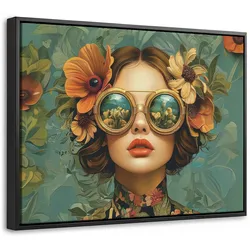 LEINWAND Bilder mit Rahmen - Frau - Blumen - Schmetterlinge - Natur - Vintage - 40x30