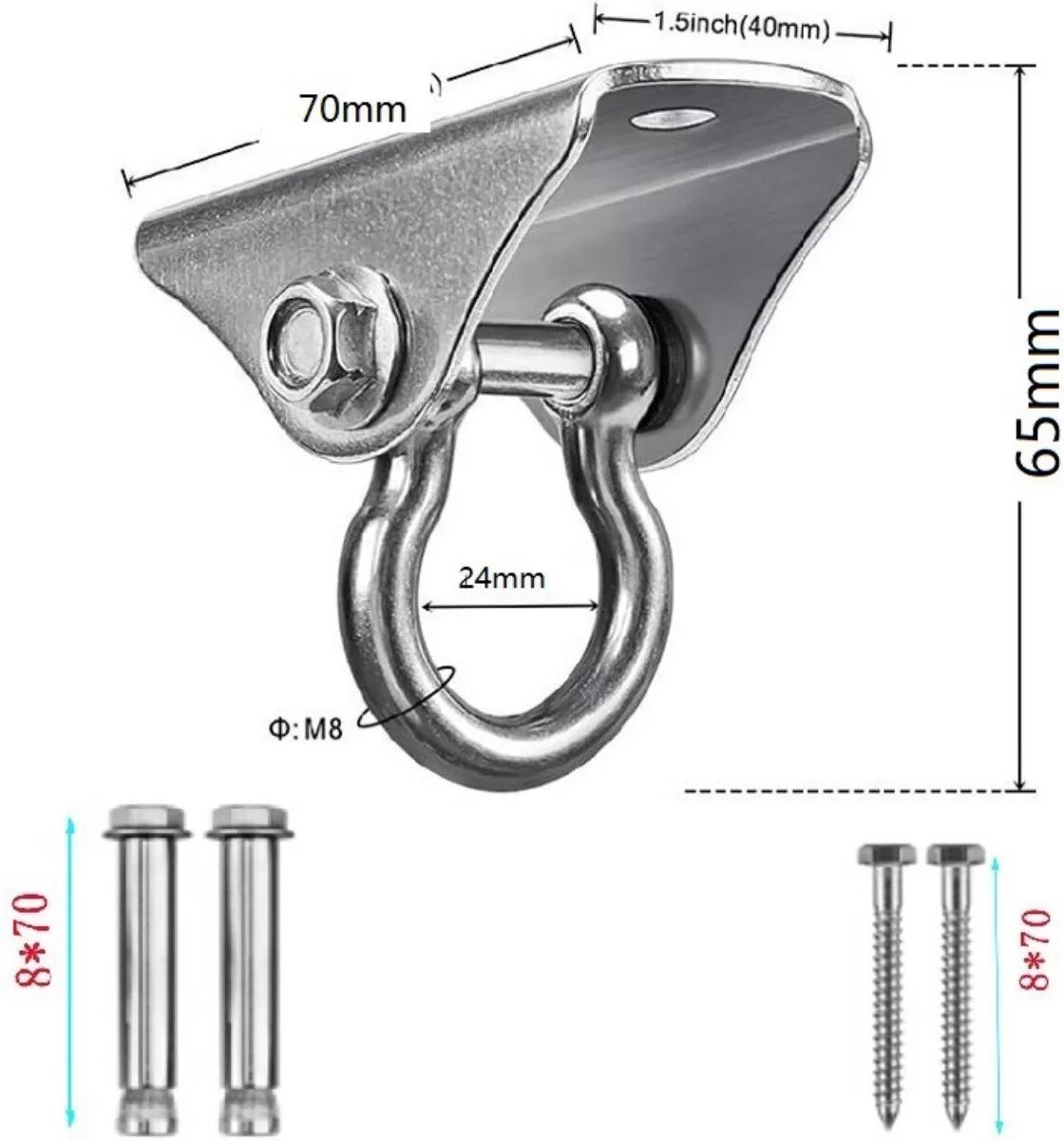 INF Edelstahl Bogenförmiger Befestigungsbügel für Boxsack und Hängesessel mit Expansionsankern – Unterstützt ~150° natürliche