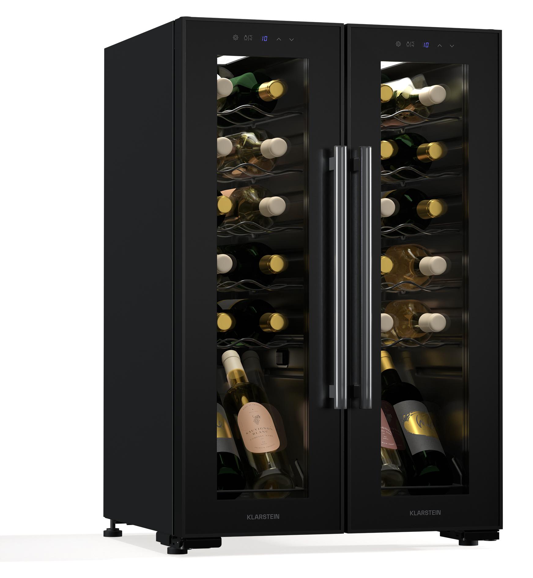 Klarstein Shiraz Weinkühlschrank 2 Zonen - 24 Flaschen, Freistehend, 5-18 °C, LED-Beleuchtung, Touch-Bedienung, Elegantes Design, Weinklimaschrank