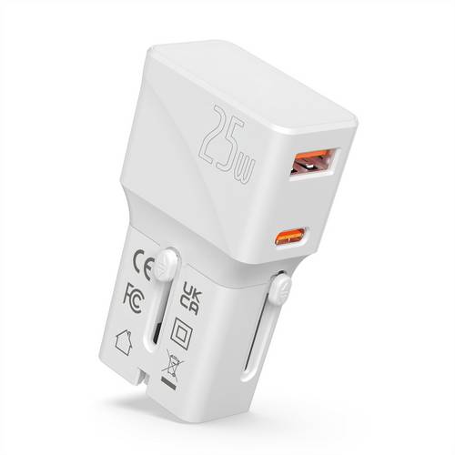 Value USB Reise-Charger mit Euro-Flach-/UK-/US-Stecker, 2 Port (Typ-A QC3.0, Typ-C PD), 25W