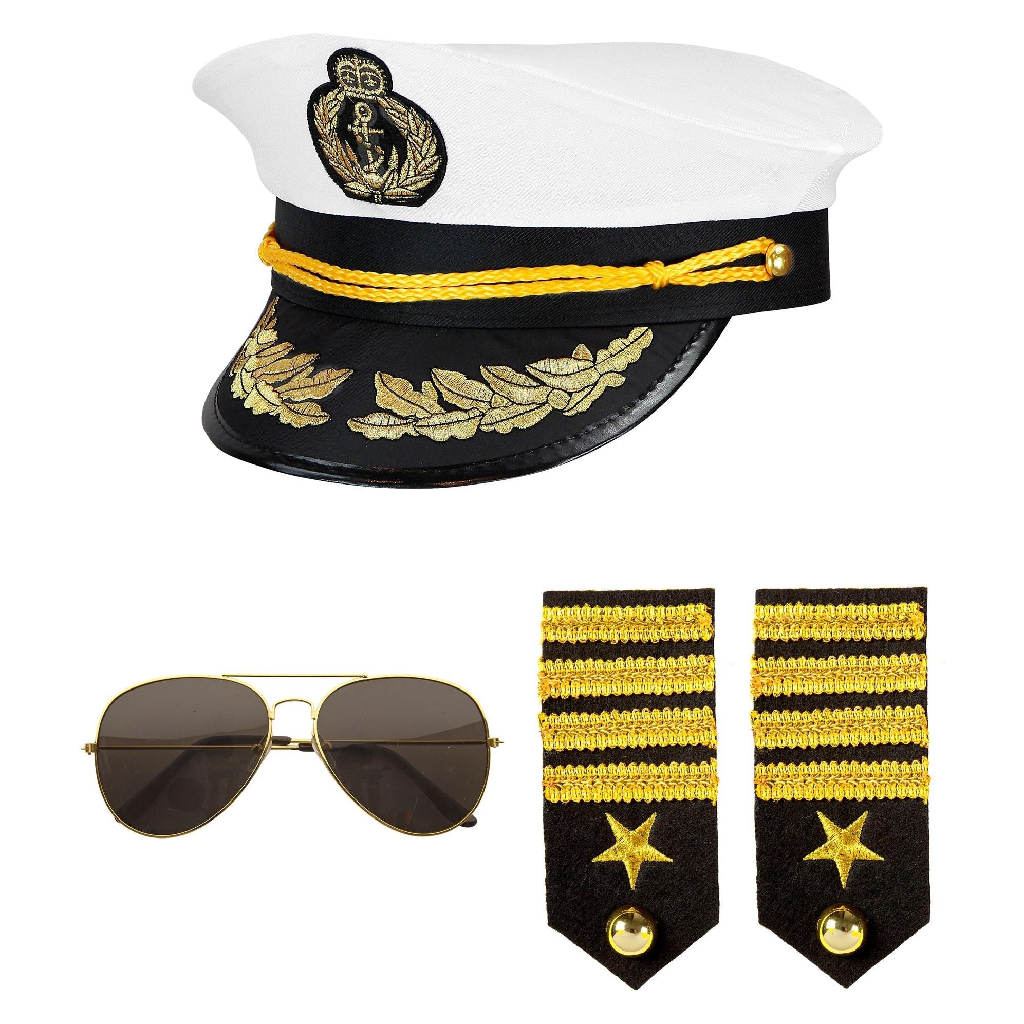 Widmann 68543 - Verkleidungsset Kapitän, Mütze, Epauletten und Brille, Navy Captain, Karneval, Motto (68543)