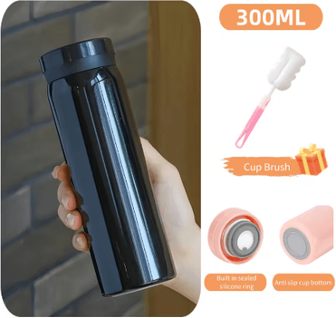 Inspire Picks Stainless Steel Mini Thermal Water Bottle Compact Vacuum Insulated Coffee Thermos 200ml To 300ml black 300ml Brush