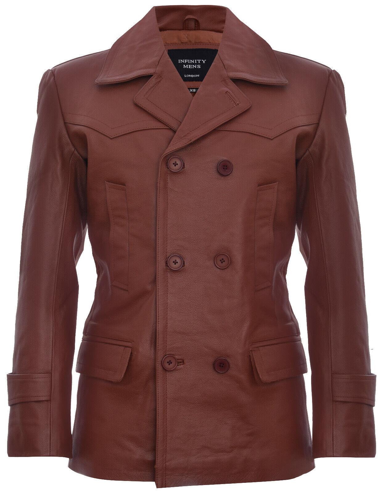 Kuhfell Dr. Who Naval German Pea Coat Lederjacke