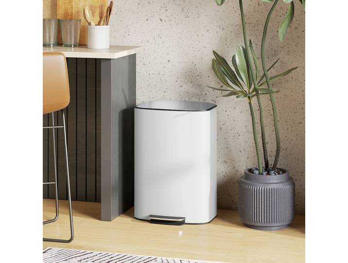 HOMCOM Poubelle Cuisine 50L à Pédale Soft-Close Blanc Crème
