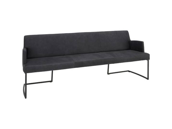 Joop! Sitzbank Swing, Anthrazit, Schwarz, Metall, Echtleder, Nubukleder, Uni, 3-Sitzer, 218x87x66 cm, Goldenes M, Lederauswahl, Stoffauswahl, mit Rückenlehne, Esszimmer, Bänke, Sitzbänke