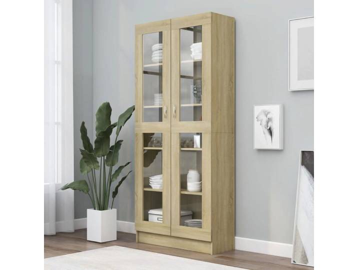 MODE Buffet bahut Rangement CSY - Armoire à vitrine Chêne sonoma 82 5x30 5x185 5cm Aggloméré FR82566
