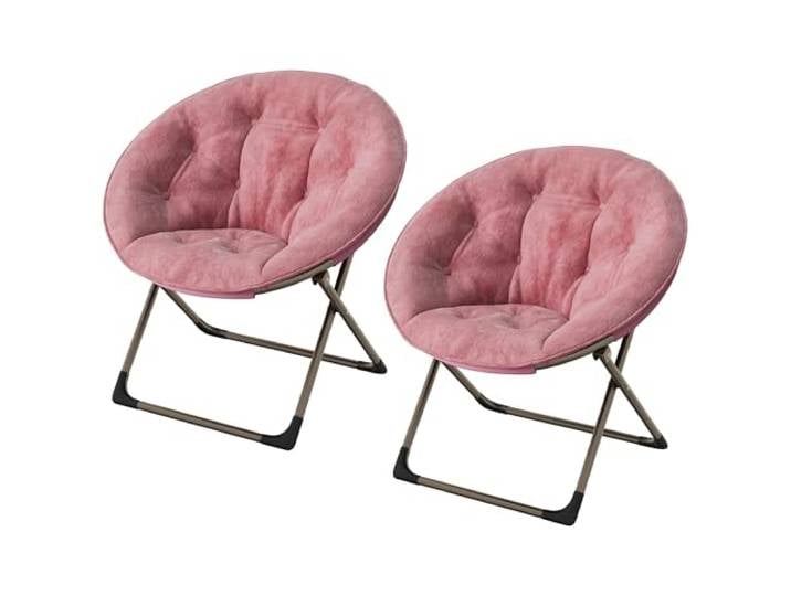 Garvee 2er Set Sessel aus Kunstfell – Bequemer Mondstuhl mit stabilem Metallgestell, klappbarer Plüsch-Loungesessel für Schlafzimmer, Wohnzimmer und Studentenwohnheim, Rosa (Leather Pink)