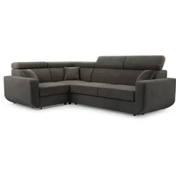 ECKSOFA RENO Grau Plüsch-Stoff mit Schlaffunktion