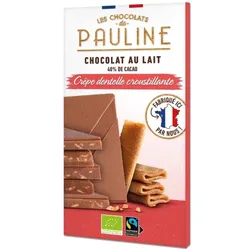 Les Chocolats de Pauline Milchschokolade 40% Kakao mit Crêpe Dentelle bio