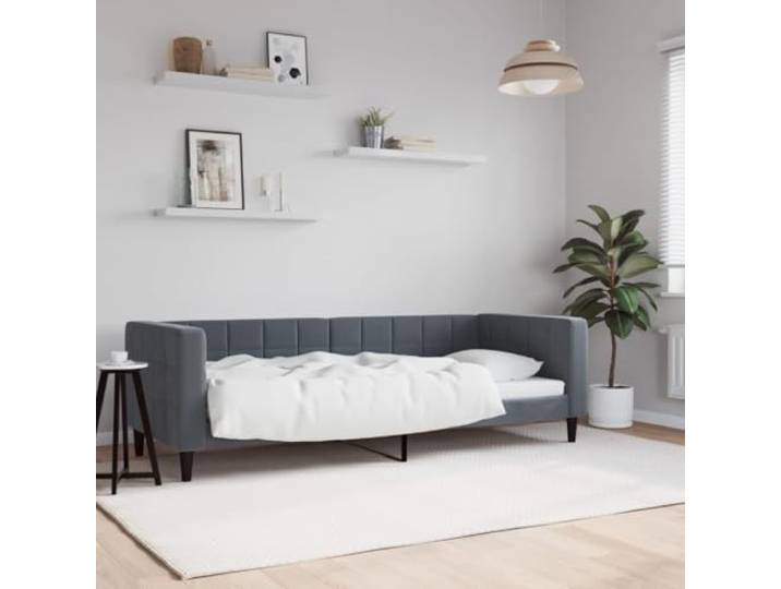 2 in 1 Schlafsofa Samt Tagesbett Gästebett gepolstert Wohnzimmer Tagesbett Dunkelgrau 80x200 Samt 2-in-1 Schlafsofa mit Metallgestell Polsterbett Gästebett für Wohnzimmer Schlafzimmer