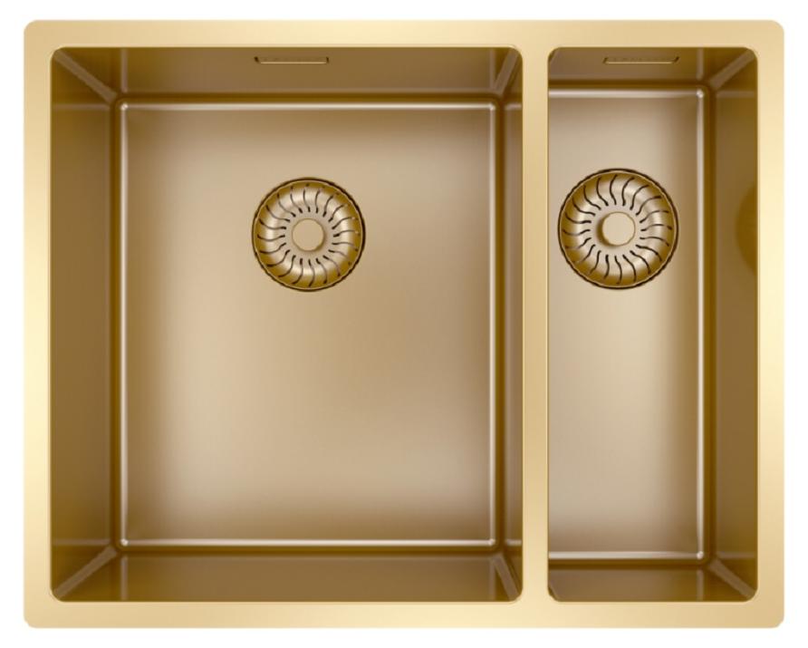 Caressi CAPP3415R10G Spüle, Ein-/Unterbau, Flächenbündig (HPL). Großes Spüle, links. Gold (PVD).