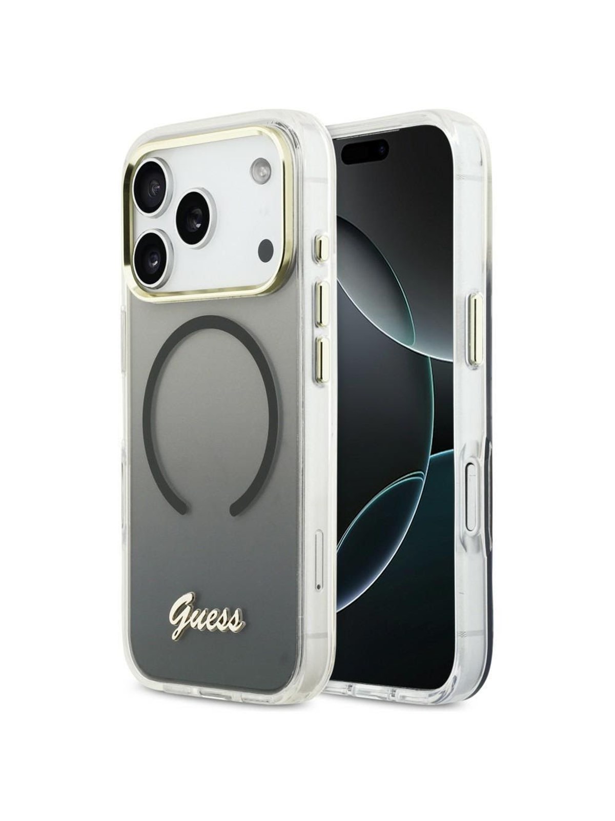 GUESS IML Gradient Script Metal MagSafe Case for iPhone 17 Pro - Black