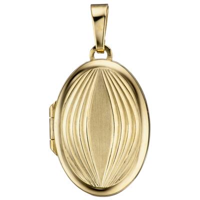 Medallionanhänger JOBO "Anhänger Medaillon oval 26 mm", gold (gelbgold 585), Schmuckanhänger, Damen, Gelbgold 585, 585 Gold für 2 Fotos