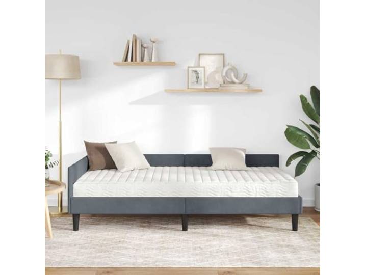 KTHLBRH Eckbett mit grauer Matratze aus Samt Feste Latten, verstellbares Kopfteil, atmungsaktive Matratze, 204 x 84 x 57 cm