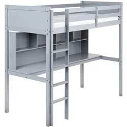 HOCHBETT MIT SCHREIBTISCH 90x200 cm Grau Foucamont