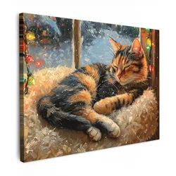 LEINWANDBILD Katze - Weihnachten - Winter - Tier Wandbilder 80x60 cm