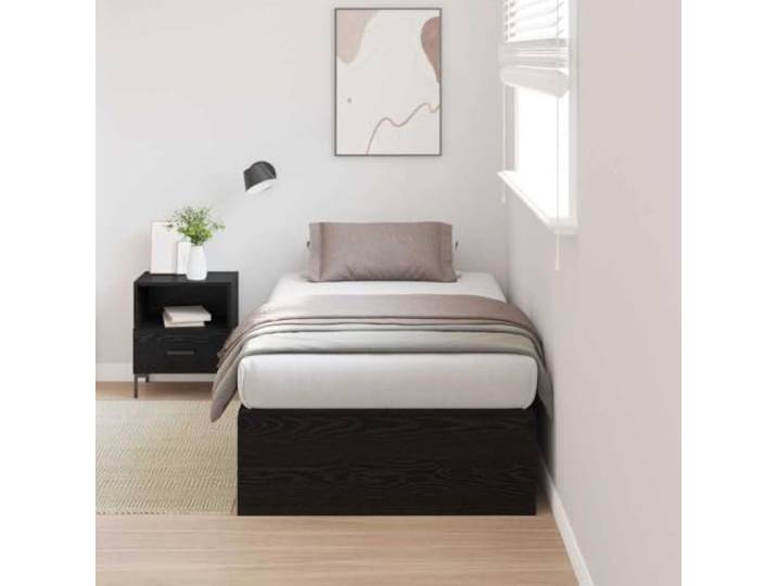 YUTAASU Aufbewahrungsbettgestell Schwarz Eichen-Optik 70 x 190 cm Massives Kiefernholz, Spanplatten, Scharniertür, Kunstledergriffe, Stauraum unter dem Bett