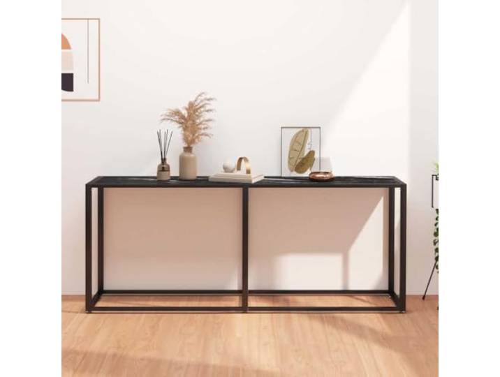 TEKGHUT Konsolentisch Schwarz Marmor-Optik 180x35x75,5 cm Hartglas Hartglas, pulverbeschichteter Stahl, feucht abwischbar, viel Stellfläche, schlichtes Design