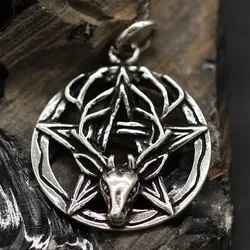 Drachensilber Pentagramm mit Hirschkopf 925 Silber Schmuck Anhänger - Silber