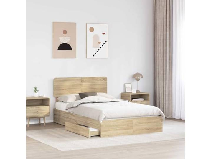 KTHLBRH Doppelbett mit Stauraum, Sonoma-Eiche, 135 x 190 cm Technisches Holz, ausziehbare Schubladen, minimalistisches Design, robuste Struktur