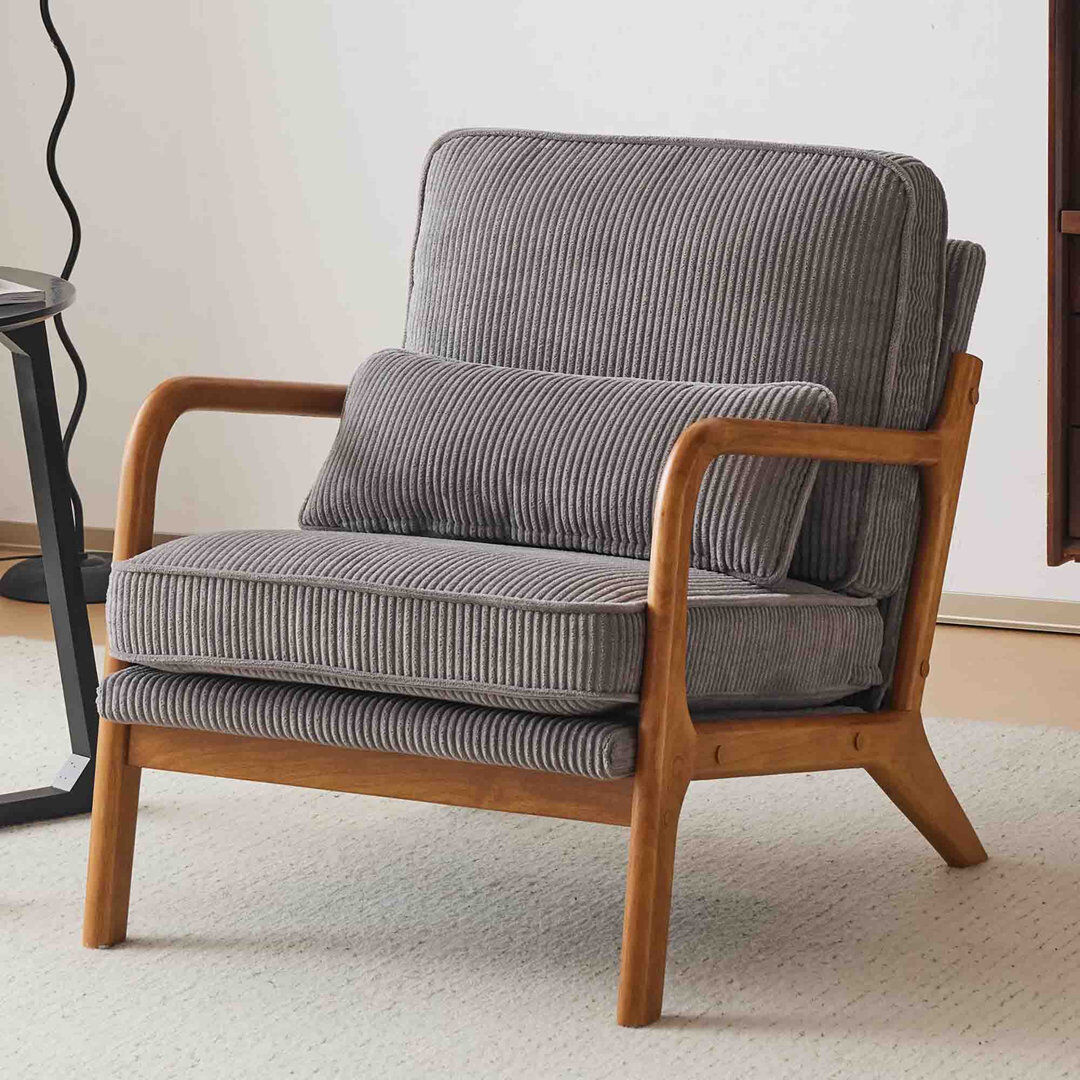 George Oliver Upholstered Corduroy Accent Chair Light Grey 75cm H X 65cm W X 82cm D