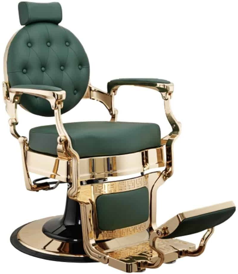 MUDI POLTRONA DA BARBIERE VERDE VINTAGE BARBER SHOP RECLINABILE BUZZ GOLD