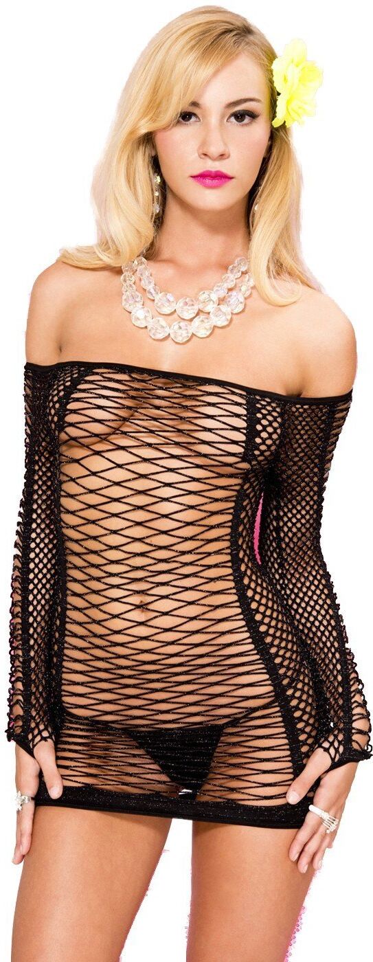 Music Legs Robe bustier manches longues résille et filet - ML6585BLK