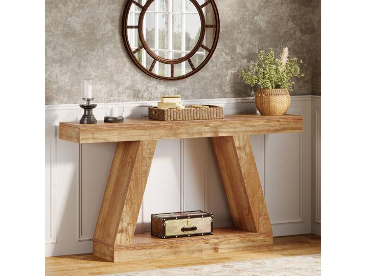 Tribesigns Table d'entrée de 140 cm de long pour couloir et salon, table console industrielle rustique avec rangement, canapé T