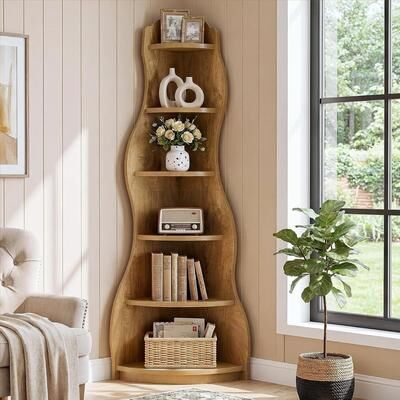 Bluebell 69-Inch Corner Shelf, 6-Tier Wavy Display Bookcase