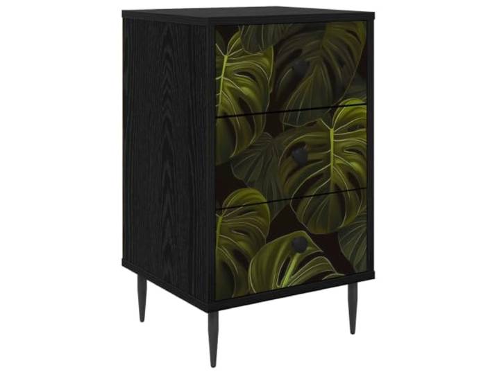 fsahslih Nachttisch Schwarz Eichen-Optik 3 Schubladen 36x33x61cm Kompakter Beistelltisch fürs Schlafzimmer mit 3 geräumigen Schubladen, erhöhten Füßen und stilvollem Muster.