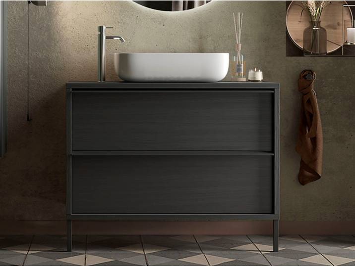 Meuble de salle de bain 2 tiroirs Steel salle de bain Wengue - Basika