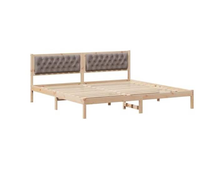 PUGYNBK Bettgestell Taupé 200 x 200 cm Kiefer massiv Gepolsterter Kopf, feste Leisten, minimalistischer Stil, feucht abwischbar