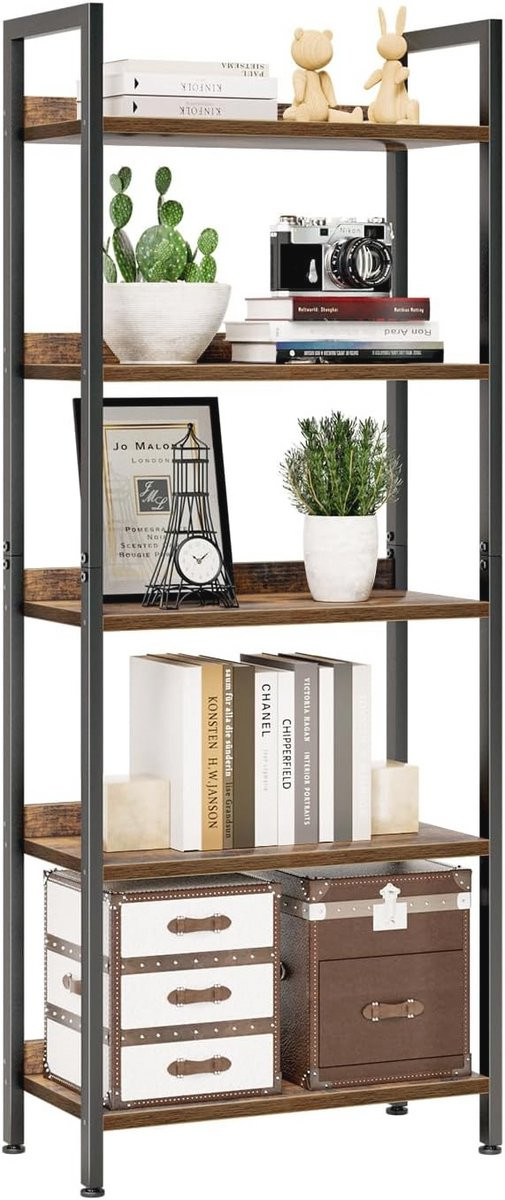 Vrijstaande 5-laagse boekenplank met vintage uiterlijk voor thuis en kantoor