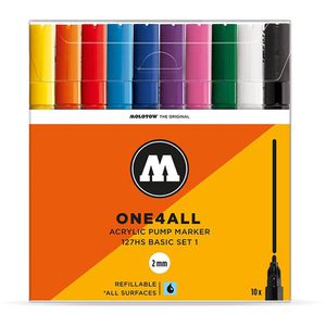 Molotow Acrylstifte One4All 127HS, Basic Set 1, sortiert, Rundspitze 2mm, wasserfest, 10 Stück