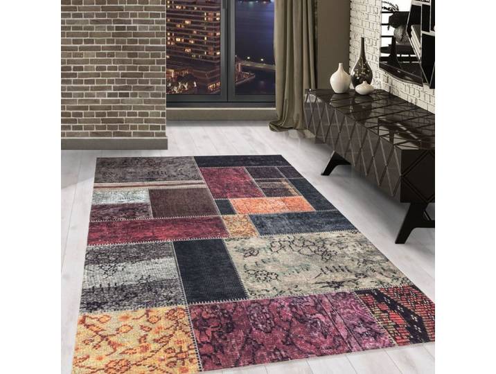 Carpetsale24 Tapis lavable design patchwork tapis multicolore 200x290 cm impression numérique tapis à poils courts pour salon