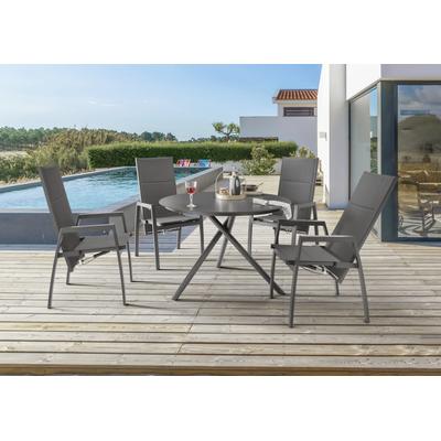 Garten-Essgruppe DESTINY "COSTA BARLETTA 4 HL + Tisch Ø110cm anthrazit", grau (anthrazit), Sitzmöbel-Sets, Aluminium, Textilene, HPL