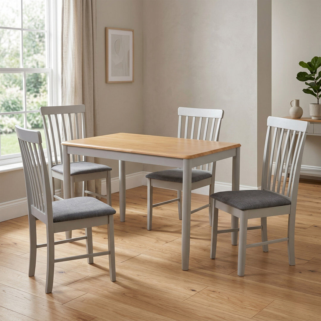 Three Posts Deerfiled 4 -Person Rubberwood Solid Wood Dining Set Charcoal/Grey/Stone Grey 4
