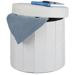 Relaxdays Sitzhocker mit Stauraum Größe M rund Creme