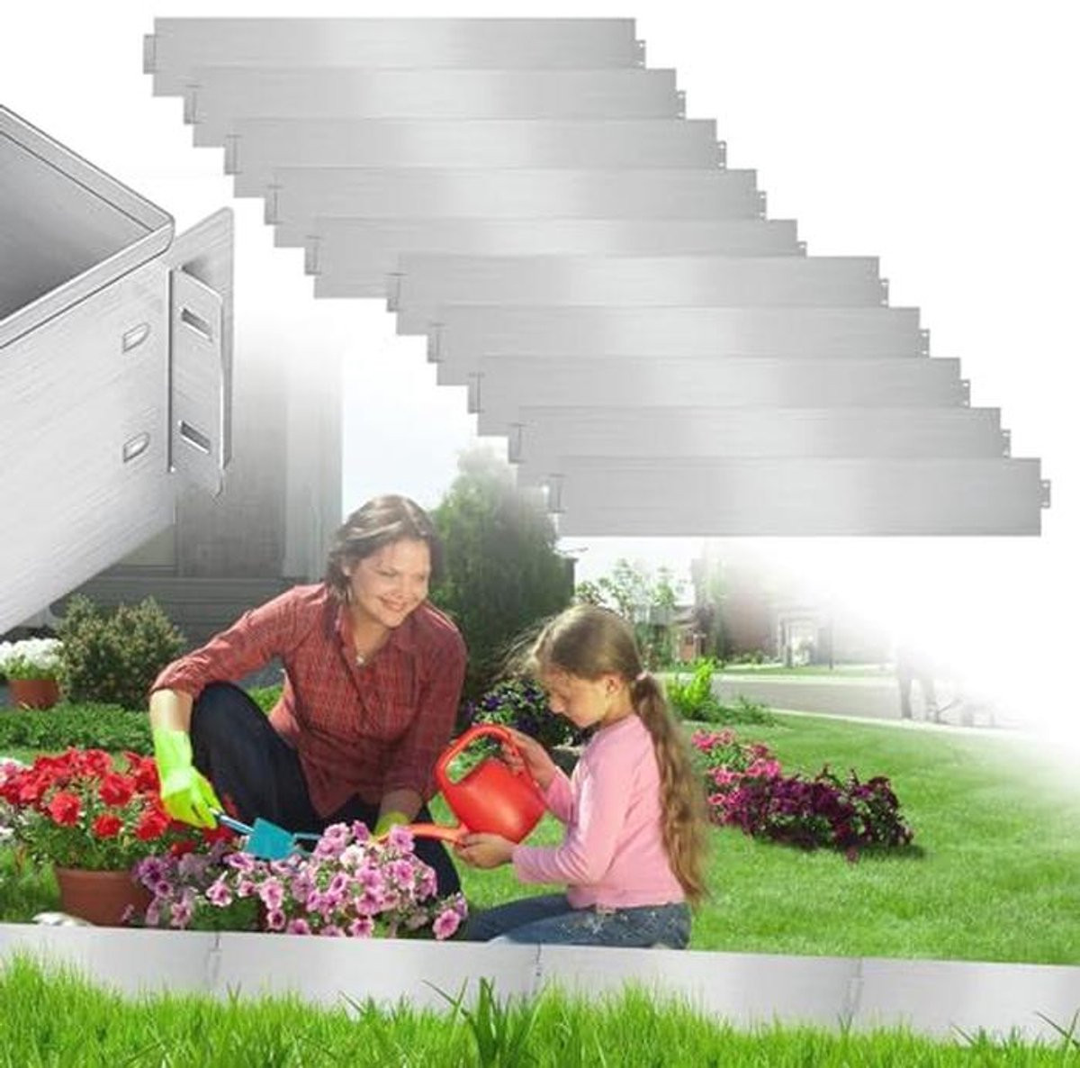 Gazonrand Verzinkt Tuinrand voor Bloembedden en Paden, 10m, Hoogte: 15 cm