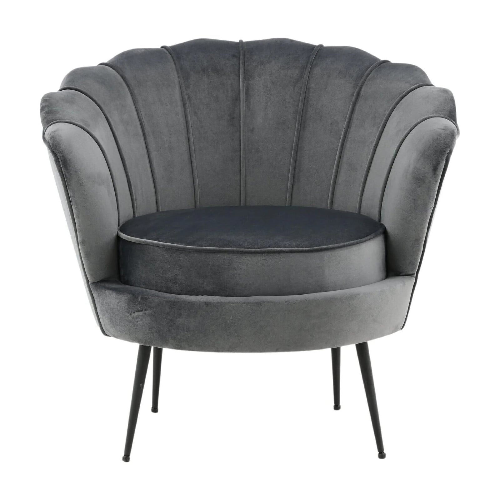 QUVIO Ashford Lounge Fauteuil - Donkergrijs Fluweel - Moderne Tub Stoel met Zwarte Stalen Poten