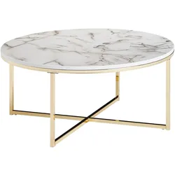 COUCHTISCH mit Marmor-Optik und Hochglanz-Finish, rund, Weiß 80x80x35 cm