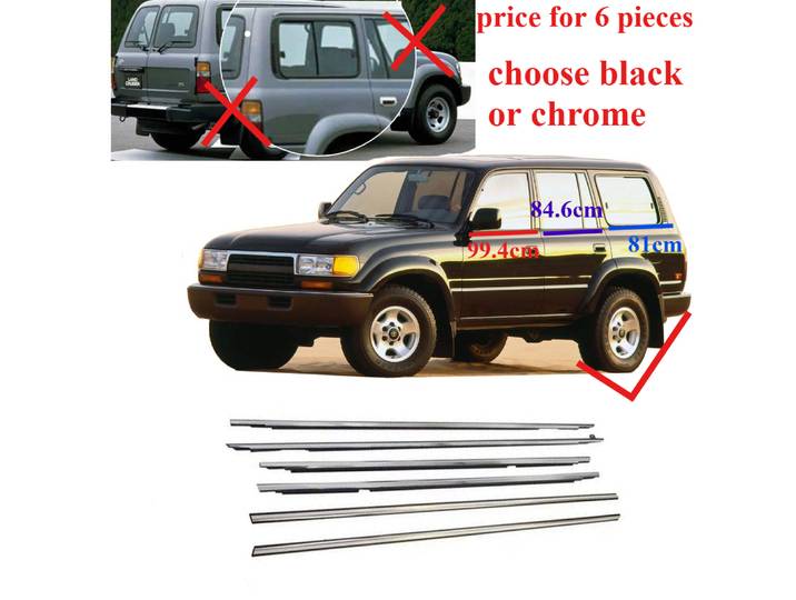 6 pièces de joints en caoutchouc chromés ou noirs pour vitres de Toyota Land Cruiser LC80 1991-1998, garniture de vitre pour LX450