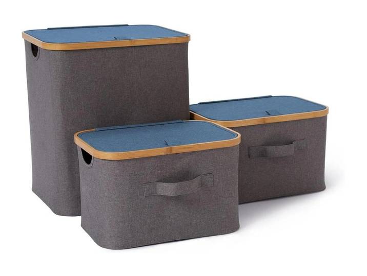 Aufbewahrungsbox LUMALAND mit Deckel 3 Stück , grau, B:33cm H:40,5cm T:45cm, Polyester, Aufbewahrungsboxen, Aufbewahrungsbox
