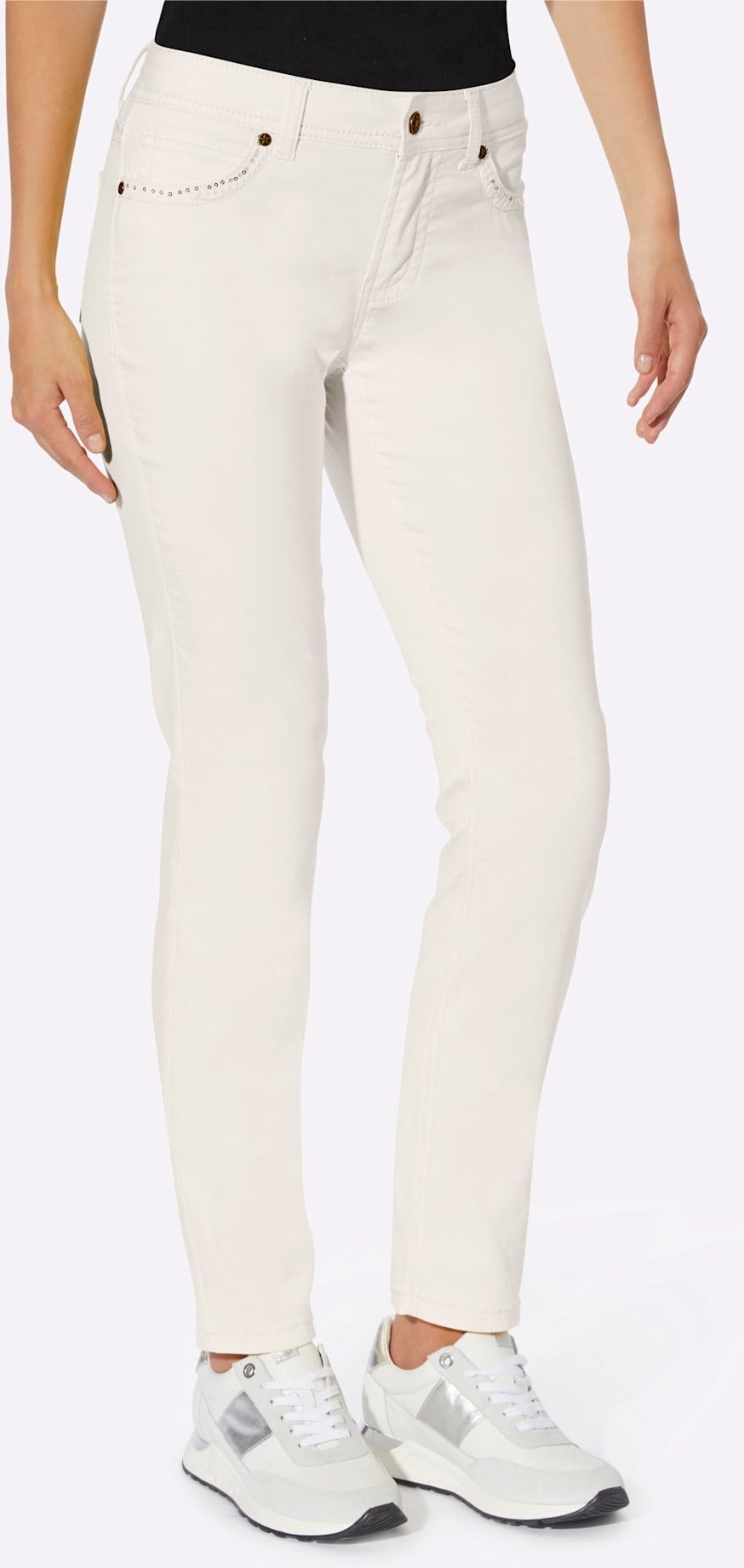 Röhrenjeans HEINE, Damen, Gr. 42, Normalgrössen, beige (ecru), 63% Baumwolle, 35% Lyocell, 2% Elasthan, unifarben, lang, Jeans Röhrenjeans ecru 42, Normalgrössen
