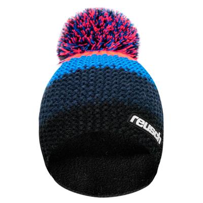 Beanie REUSCH "Reusch Mütze Enzo Beanie für Sport & Freizeit", Damen, bunt (schwarz, blau), 100% Polyacryl, mehrfarbig, Mützen Beanie, mit großem Bommel