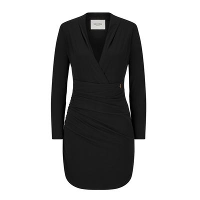 Abendkleid NICOWA "Micima Mini", Damen, Gr. 34, N-Gr, schwarz, Obermaterial: 95% Polyester PES. 5% Elasthan EL., uni, slim fit, V-Ausschnitt, Kleider Abendkleid, mit geraffter Taille