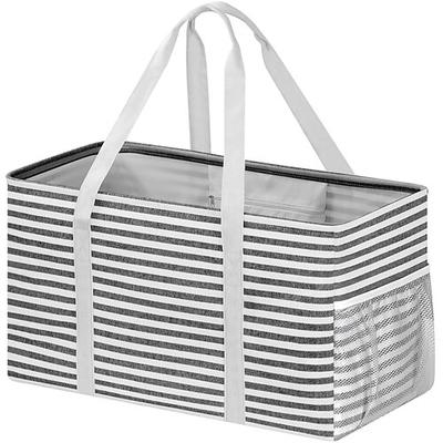 38 Liter große, wiederverwendbare Einkaufstasche mit Drahtgestell Tragegriffe, faltbare, aufrechte Tragetasche zum Aufbewahren, Picknicken, Strand, Wäsche Kofferraum-Organizer