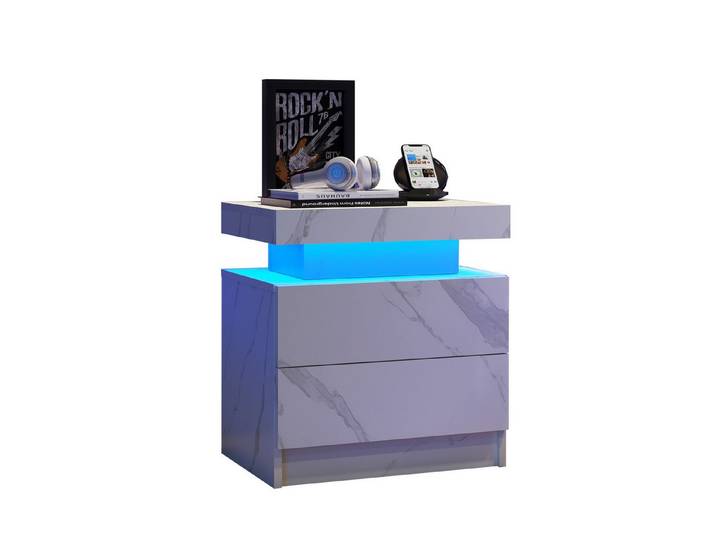 Rutaqian Nachttisch LED Nachttisch Schrank Lichter mit 2 Schubladen für Schlafzimmer, Nachttisch Moderne Ende Seite, 50x53x36cm