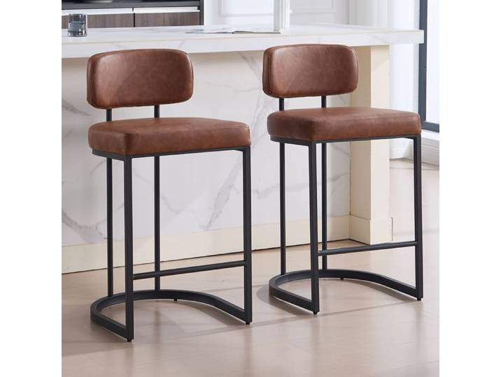 Ya-Home Tabouret de Bar Lot de 2 Chaise de Bar Moderne Tabouret Haut Industriel pour Cuisine Comptoir et Salon Cuir PU Marron