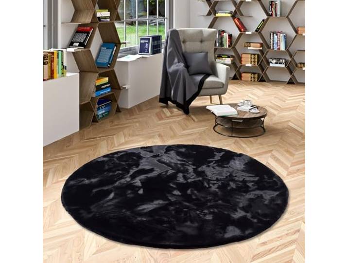 Pergamon Luxus Super Soft Fellteppich Plush Schwarz Rund in 3 Größen